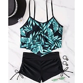 tanie Tankini i bikini do surfingu-Damskie Strój kąpielowy Tankini 2-częściowa Tropikalny Ultra lekki (UL) Elastyczny Bez rękawów Kąpielówki Surfing Nurkowanie z rurką Lato