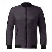 cheap Men's Downs &amp; Parkas-Men's Winter Coat Puffer Jacket Padded Pocket Quilted Polyster Casual Daily Outdoor Regular Fashion Streetwear Thermal Warm Winter Solid Color Blue Dark Grey Wine Black Puffer Jacket
