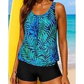 preiswerte Surfen Tankinis &amp; Bikinis-Damen Geraffter Tankini 2 Teile Tropisch UV Schutz Elastisch Ärmellos Bademode Surfen Strand Schwimmen Sommer