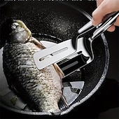 お買い得  キッチン用品＆小物-3個のステンレススチール製厚手フライパンフォークステーキフィッシュスパチュラキッチンスパチュラ多機能ステーキクリップパンケーキツール耐熱フィッシュスパチュラ大型フリップアンドサーブトング