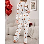 preiswerte Valentinstag Schlaf &amp; Lounge-Damen Schlafanzug Set Lässig Komfort Herz Elastischer Bund Hose Täglich Heim Langarm Quadrathals Blau Schwarz Rosa Rote Purpur Sommer Frühling Normale Passform