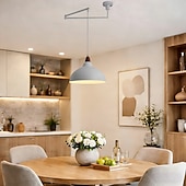 お買い得  ドラムとコーンのデザイン-LEDペンダントライト工業用ペンダント照明器具スイングアームハンギングライト、調節可能なドーム天井ペンダントライト、ダイニングルーム、リビングルーム用、ブラック/ホワイト