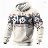 abordables Hoodies Étnicos Vintage-Hombre Plaid Tribal Sudadera Étnico retro de la vendimia Manga Larga Cuello Barco Exterior Ropa de calle Bleu Ciel Verde Claro Beige Correa Otoño Invierno Diseñador S M L XL XXL XXXL