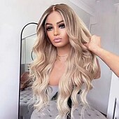 economico Parrucche lace front capelli veri-Capelli umani 13x4 Fronte in Pizzo Parrucca Riga laterale Capelli Birmani Ondulato naturale Onda Morbida Biondo Multicolore Parrucca 150% Densità dei capelli con Capelli di Bambino Senza Colla