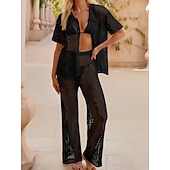 رخيصةأون ملابس علوية للشاطئ-نسائي ملابس السباحة تغطية الجسم 2 قطعة ملابس السباحة مقصوص محبوك العطلة ملابس الشاطئ لون الصلبة رقبة دائرية كم قصير بدلة سباحة