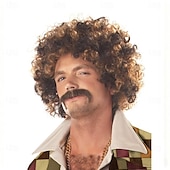 economico Parrucche storiche-Parrucca afro anni '70 per uomo, parrucca da discoteca mista castano-biondo, accessori per costumi hippie anni '70