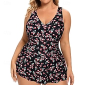 Недорогие Рашгард One Pieces-Жен. Купальник с цветочным принтом Платья-купальник Один Пис С принтом Ультралегкий (UL) Утягивание живота Эластичный Без рукавов Купальники Серфинг Для погружения с трубкой Лето