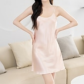 abordables Bodies para mujeres-Mujer Bata de noche Casual Suave Satén Color puro Espalda al Aire Diario Hogar Cama Sin Mangas Correas Negro Blanco Champaña Rosa Vino Verano Holgado