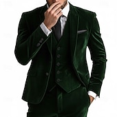  Men's Wedding Party Velvet Suits Peaked Lapel Yellow Burgundy Formal Solid Colored Tailored Fit 3 Piece Single Breasted One-button