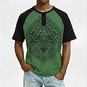 cheap Vintage&amp;Retro-Men's Eagle Viking Henley Shirt Short Sleeve Fashion Designer Vintage Style Daily Outdoor Spring Spring &amp;  Fall All Seasons Dark Blue Dark Green Gray Henley Henley T-Shirt