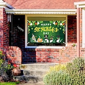 cheap Holiday Tapestries-Happy St. Patrick's Day Tapestry, Green &amp; Gold Irish Themed Wall Hanging, Shamrock &amp; Leprechaun Design, Festive Home Décor for St. Patrick's Day Celebration.