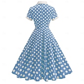 olcso Ruhák-1950-es Retró Rockabilly Déli Swing ruha Flare ruha Rövid ujjú Pöttyös Karcsúsított Jelmez Női Farsang Valentin nap Hétköznapi Hazaérkezés Retro témájú buli Felnőttek Ruha Tavaszi nyár