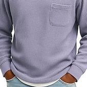 economico T-shirt in maglia waffle-Per uomo Maglietta Waffle Maglietta Maglia Henley a nido d'ape Manica Lunga Girocollo Autunno &amp; Inverno Tutte le stagioni Tinta unica Testurizzato Tradizionale / Vintage Casual Tasca Casuale Casa