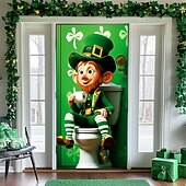 olcso Ünnepi faliszőnyegek-Szent Patrik-napi ajtófüggöny, manóminta, zöld ír téma, ünnepi ajtódísz Szent Patrik-napi ünnepségre és lakberendezésre.