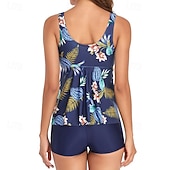 Χαμηλού Κόστους Surfing Tankinis και Bikinis-Γυναικεία Μαγιό Τανκίνι Δύο Κομμάτι Μαγιό Φλοράλ Τροπικό Έλεγχος κοιλιάς Ελαστικό Αμάνικο Μαγιό Σέρφινγκ Παραλία Διακοπές Καλοκαίρι