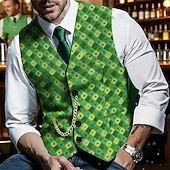 economico Gilet da uomo-Per uomo Gilet All'aperto San Patrizio Moda Streetwear Primavera Autunno Bottoni Cotone Traspirabilità Grafico Geometrico Monopetto Scollo a V Vestibilità regolare Verde Gilet