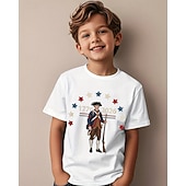  100% Baumwolle Kinder Jungen Schwarz Weiß Grafik Cartoon 250-jähriges Jubiläum Amerikanische US-Flagge für Kinder T-Shirt Bluse Rundhalsausschnitt Kurzarm Outdoor Alltagskleidung Mode Streetwear