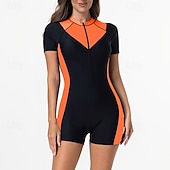 baratos Rash Guards de Uma Peça-Mulheres Anti Atrito Roupa de banho One Pieces Retalhos Zip Up Proteção UV Elasticidade Alta Manga Curta Roupa de Banho Surfe Mergulho Snorkeling Verão