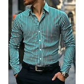 economico Geometrica-Per uomo Camicia Camicia casual Camicia con Bottoni Blu Nero Verde chiaro Rosa Verde Manica Lunga Strisce verticali Bavero Casuale Quotidiano Abbigliamento Moda Casual Confortevole