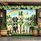 levne Prázdninové gobelíny-Kryt garážových vrat na Den svatého Patrika, štěňata v skřítkovském oblečení, jetel &amp;Duhové téma, slavnostní venkovní dekorace pro oslavu Dne svatého Patrika.