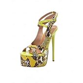 cheap Platform Sandals-Women's High Platform Stiletto Heels, Snake Print Open-Toe Ankle Strap Pole Dance Shoes for Nightlife Party, Club Performances &amp; Stage Shows