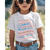  100% Baumwolle Kinder Mädchen Schwarz Weiß Grafik 250-jähriges Jubiläum Amerikanische US-Flagge für Kinder T-Shirt Rundhalsausschnitt Kurzarm Urlaub Sport & Outdoor Alltagskleidung Lässig Drucken