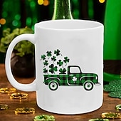 cheap Mugs &amp; Cups-St Patrick's Day Mug 12oz Buffalo Plaid Shamrock Truck Coffee Mug Irish Ceramic Matching Mugs Party Cups for Home School Office Table Centerpieces Housewarming Gift