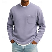 economico T-shirt in maglia waffle-Per uomo Maglietta Waffle Maglietta Maglia Henley a nido d'ape Manica Lunga Girocollo Autunno &amp; Inverno Tutte le stagioni Tinta unica Testurizzato Tradizionale / Vintage Casual Tasca Casuale Casa