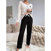 Χαμηλού Κόστους Ημέρα του Αγίου Βαλεντίνου Ύπνος &amp; Χαλάρωση-Γυναικεία Σετ Πυτζάμες Καθημερινό Ανατομικό Καρδιά Ελαστική μέση Μπλουζάκι Παντελόνι Καθημερινά Σπίτι Μακρυμάνικο Στρογγυλή Ψηλή Λαιμόκοψη Μαύρο Ανθισμένο Ροζ Ρουμπίνι Πράσινο του τριφυλλιού