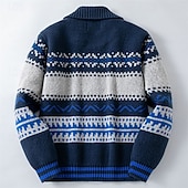 billiga cardigan tröja för män-Herr Tröja Cardigan Tröja Fair Isle tröja Blixtlåströja Ribbad Sticka Vanliga toppar Stickat Geometrisk Sjal Semester Mode Ledigt Dagliga kläder Kläder Vår &amp; Höst Höst vinter Marinblå M L XL