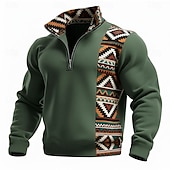 رخيصةأون سويت شيرت عرقي قديم-رجالي هندسي منقوش ترايبال كنزة الرياضات موضة كاجوال السحاب المنزل ملابس الشارع عمل مناسب للحفلات أزرق أسود بني أخضر الخريف كل الفصول مصمم S M L XL XXL XXXL