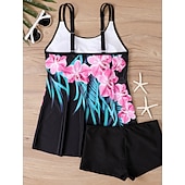 abordables Tankinis-Maillot de bain tankini 2 pièces femme palmiers short contrôle du ventre taille haute slim dos nu vacances plage dégradé géométrique col en U sans manches