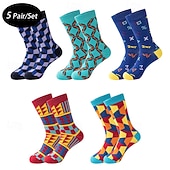 abordables calcetines de hombre-Hombre 5 pares Calcetín Calcetines para correr Calcetines informales Azul Piscina Rojo Color Geométrico Exterior Ropa de calle Vacaciones Medio Todas las Temporadas Moda Ropa de calle