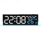tanie Dekoracyjne światła-nowoczesny cyfrowy budzik LED z dwoma alarmami &amp;miękkie dolne światło, wyświetla czas, datę, dzień tygodnia, temperaturę, 3-stopniowa automatyczna/ręczna jasność, zegar biurkowy zasilany bateryjnie