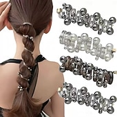 זול מתנות-4 יחידות קשרי שיער ספירליים עשויים פנינים מלאכותיות עם רצועת טלפון, כלי צמה בסגנון יפני ליצירת קוקו גבוה, קשר שיער ספירלי מעוטר פנינים לבני נוער ומבוגרים