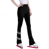 abordables Calças e Leggings de Patinação Artística-Figure Skating Pants Women's Girls' Ice Skating Bottoms Black Stretchy Training Competition Skating Wear Thermal Warm Crystal / Rhinestone Ice Skating Figure Skating