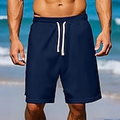 baratos Calções Estilo Casual-Homens Waffle Calção Shorts de verão Shorts de praia Com Cordão Cintura elástica Côr Sólida Conforto Comprimento do joelho Diário Ao ar livre Streetwear Férias Moda Azul Marinha Cáqui Micro-Elástica