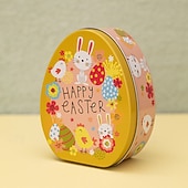 cheap Easter-1pc Easter Bunny Egg Shape Tin Box, Kids Gift Candy Container, Cute Metal Treat Case, Holiday Party Favor, Easter Basket Stuffer Storage Box