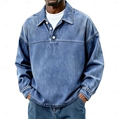 preiswerte Klassisches Poloshirt für Herren-Herren Baumwoll-Poloshirt Lässig Urlaub Klassisch Langarm Mode Basic Einfarbig Einfach Vintage-Stil Gewaschen Winter Frühling &amp; Herbst Ganzjahres Lässiger Schnitt Schwarz Hellgrün Rosa Marineblau