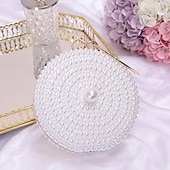 cheap Wallets-Women's Wallet Evening Bag Evening Bag Coin Purse Leather Party Wedding Party Pearls Solid Color Gold / White Almond