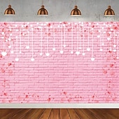 billiga Semestertapeter-Alla hjärtans dag rosa hjärta tegelvägg fotobakgrund, festlig semesterbanner, perfekt för alla hjärtans dag-fest, firande, evenemangsdekoration, fotobåsbakgrund