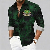 זול דפוס אתני-חולצת מרדי גרא לגברים עם צווארון כפתורים - עיטור מסכה גרפי בסגנון קרנבל