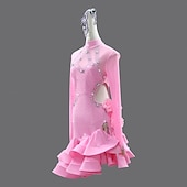 halpa kilpailumekko-latinalainen salsatanssipuku kristallilla / strassilla koristeltu naisten juhlaesitys pitkähihainen rumba chacha -lavakilpailuasu