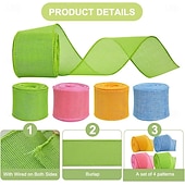 abordables Pascua de Resurrección-4 rollos de cinta de Pascua con alambre, arpillera rústica, cinta de alambre colorida para corona de Navidad, Halloween, otoño, lazo, artesanía, envoltura de regalos, fiesta, decoración bohemia