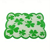 cheap St. Patrick's Day-5PCS St. Patrick's Day Table Placemats &amp; Table Runner Set, Green Shamrock Lace Embroidery, Feather-Free, No Power Needed, Multi-Holiday Decor