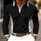 cheap Men's Classic Polo-Men's Color Block Polo Long Sleeve Polo Shirts Lapel Casual Business Daily Wear 3D Print Buttons Spring Fall Blue Black Navy Blue