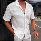 Недорогие Мужские рубашки в стиле смарт-кэжуал-Муж. Рубашка Повседневная рубашка Кнопка рубашка Черный Белый Зеленый Хаки Светло-синий С короткими рукавами Полотняное плетение кубинский воротник Повседневные Уличная одежда Жаккард Одежда