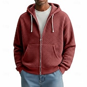 economico felpe con cappuccio da uomo di base-Per uomo Felpa con cappuccio Felpa con cappuccio a zip intera Felpa con cappuccio a nido d'ape Aalbicocca Bianco Rosso Blu marino Verde scuro Con Cappuccio Semplice Cerniera Testurizzato Casuale