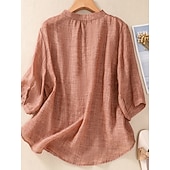 Χαμηλού Κόστους Βασικά Ψεύτικα Πουκάμισα-Γυναικεία Μπλούζα Λινό από ψεύτικο βαμβάκι Κεντητό Κουμπιά Φλοράλ Στυλάτο Καθημερινό 3/4 Μήκος Μανικιού Μανδαρίνο Κολλάρο Κανονικά μπλουζάκια Καθημερινά Ανθισμένο Ροζ Βυσσινί Πορτοκαλί Χακί