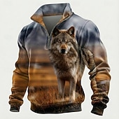 economico Felpe da Caccia-Per uomo Lupo Stampa 3D Felpa Pantaloni Tattici Vintage Retrò Da caccia Collo alla coreana All'aperto Lavoro Regalo Marrone Cerniera Autunno Inverno progettista S M L XL XXL XXXL
